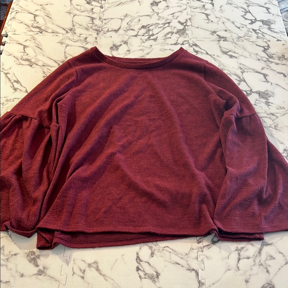 a.n.a Women's Burgundy Sweater with flowy peplum sleeves